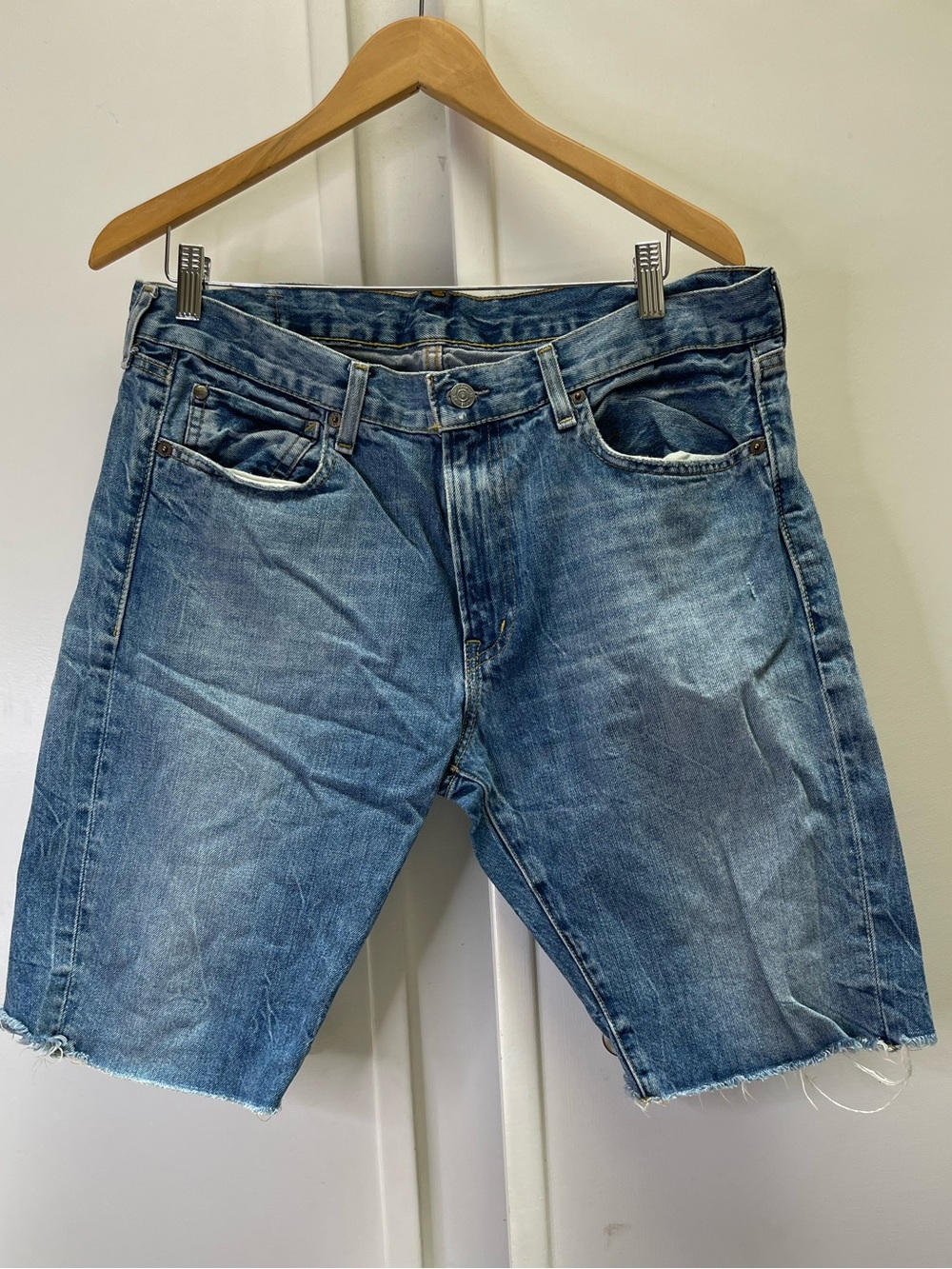 VTG Ralph Lauren Denim & Supply cutoff jorts, distressed blue, men’s 33x12. EUC